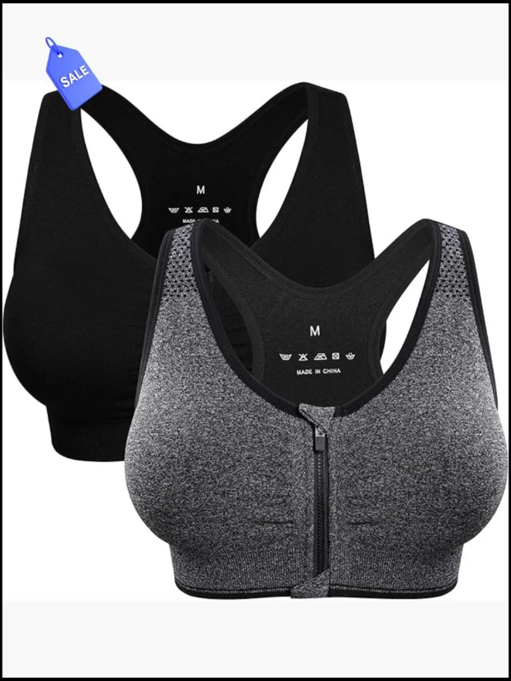 Zip Front Sports Bra Wireless Post-Surgery Active Yoga Bra Medium Support